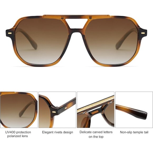 Unisex Vintage Aviator Sunglasses with UV400 Protection - 1970s Inspired Style - Picture 5 of 6